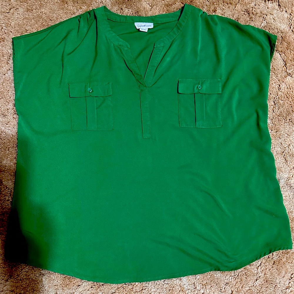 Jaclyn Smith Green Short Sleeve Blouse, XXL